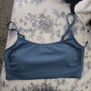 Blue Ribbed Crop Top